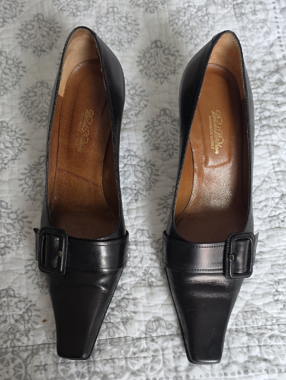 Brooks Brothers Black Leather Buckle Pointed Pumps